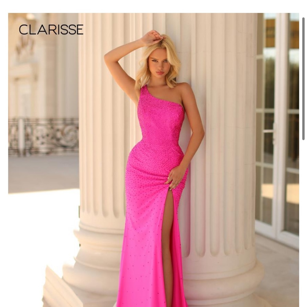 selling this clarisse size 6 hot pink prom dress. No alterations made.